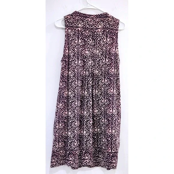 Faherty Womens Linen Blend Floral Pintuck Sleeveless Shift Dress Navy Pink L - Picture 3 of 7